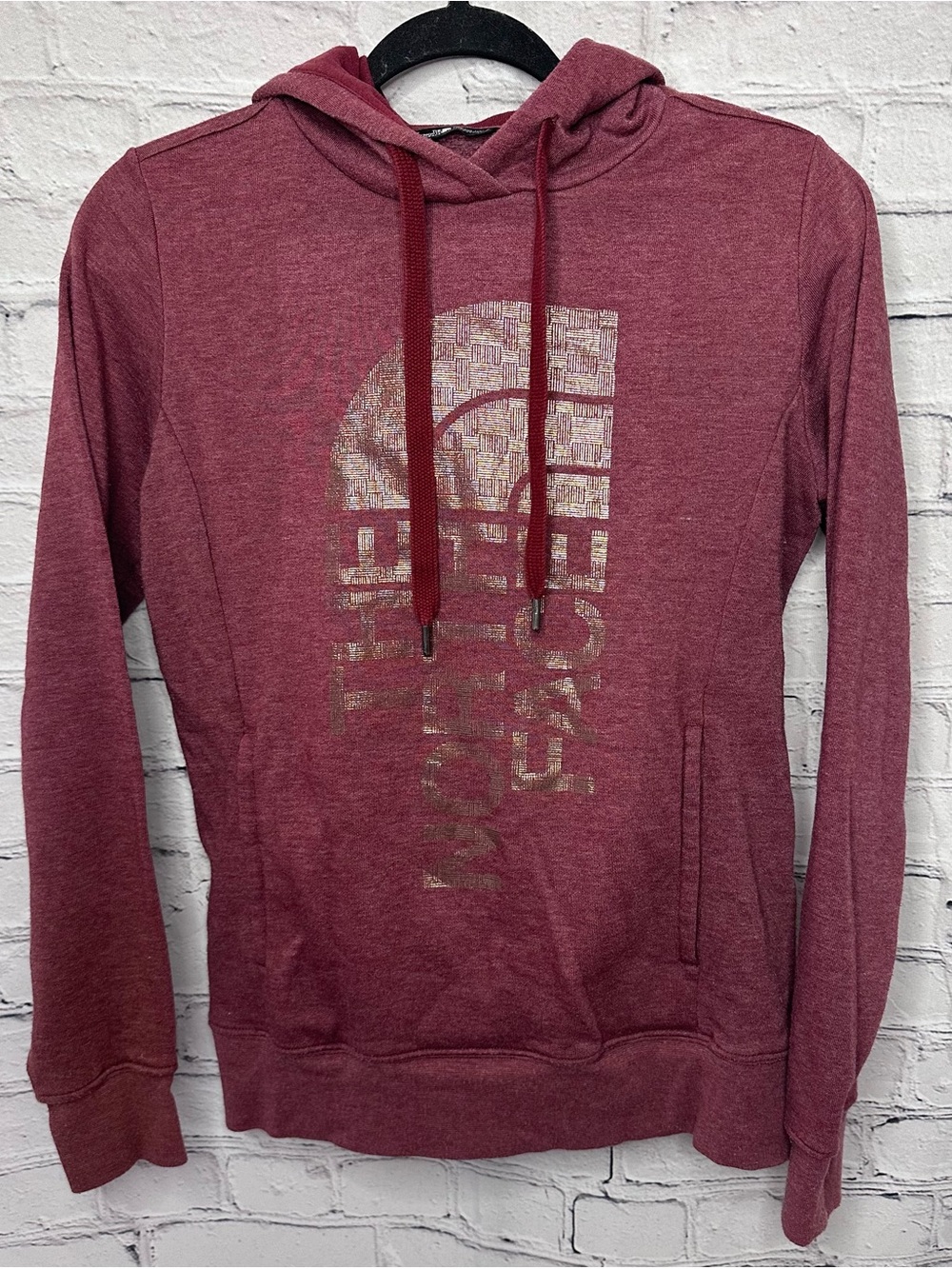 The North Face Maroon Crewneck Hoodie with Logo